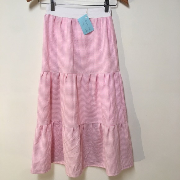 Skirt Girls L 10/12 100% Cotton Pink Stripe Maxi Ruffle Tier Mom and Pop's Kids - Picture 1 of 8